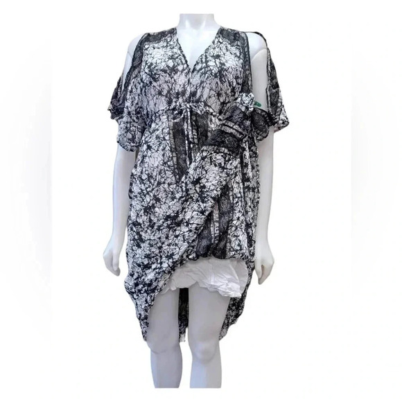 Free People Print Sheer Chiffon Cold Shoulder  MIDI Dress Size Small - Picture 3 of 10